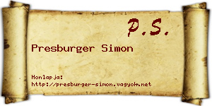 Presburger Simon névjegykártya